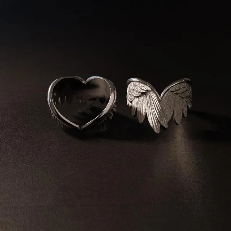 Gothic Angel Wings Ring Front View