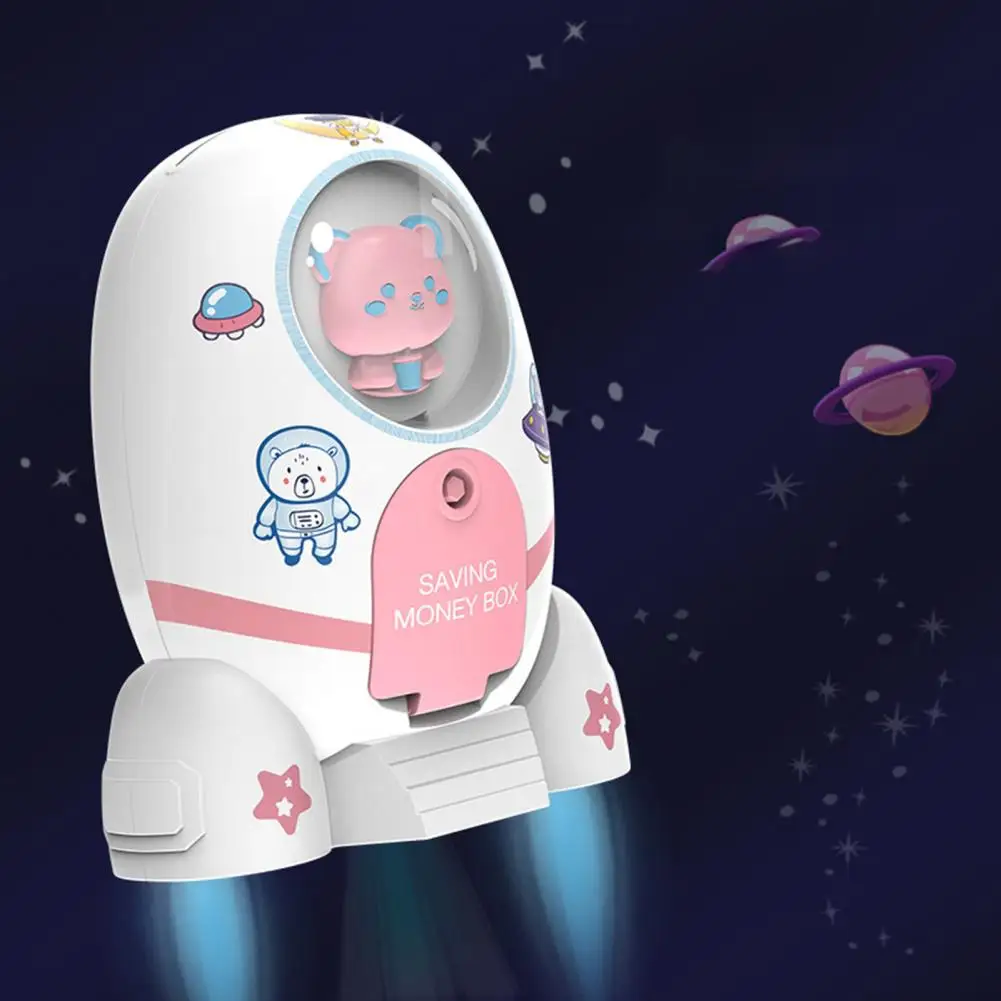 Stylish Cartoon Money Bank Plastic Rocket Piggy Bank Large Capacity Ornament Space Rocket Toy Cartoon Piggy Bank 6