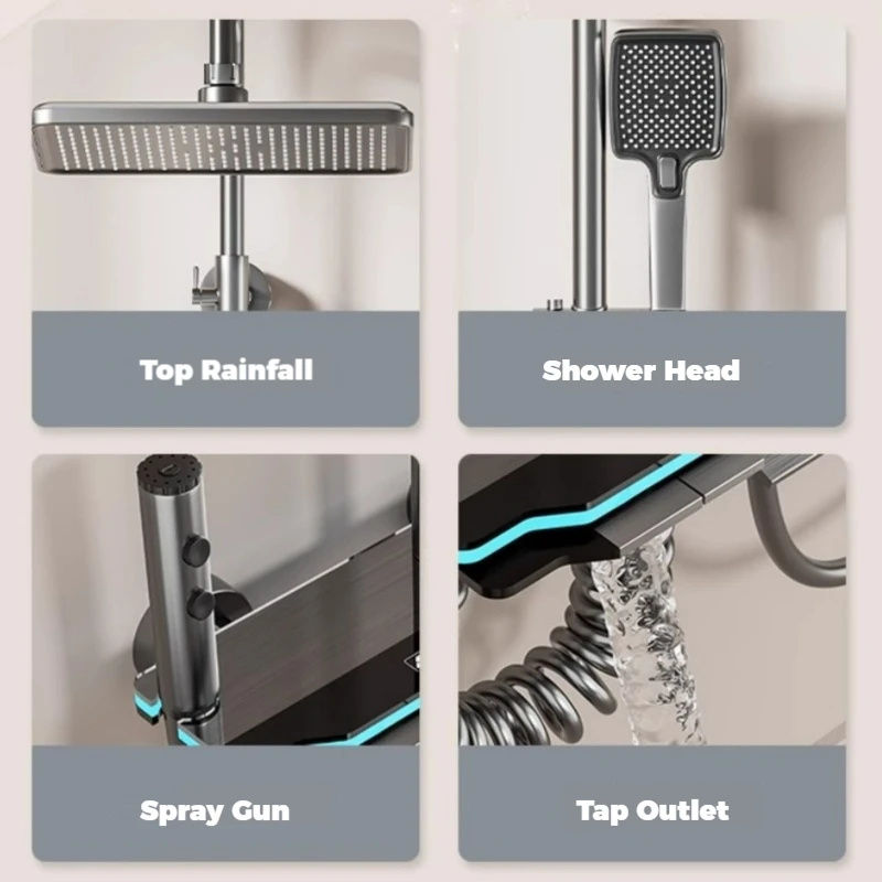 4 Functions Luxury Bathroom Shower Faucet Set  Digital Temperature Display With Light Shower Hot Cold Shower Mixer Taps 2