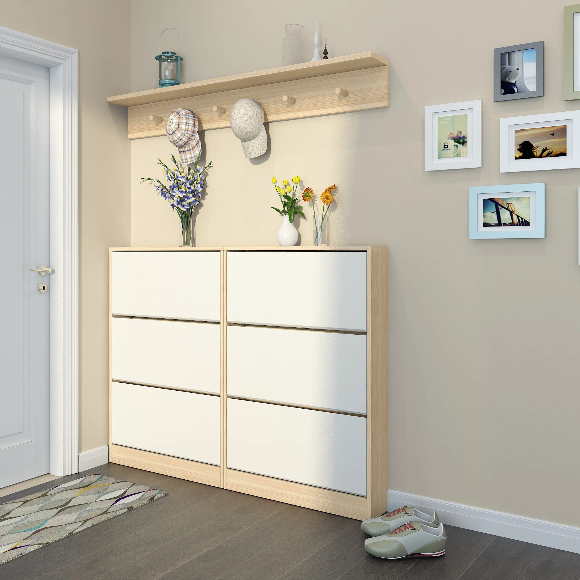 Modern Flip Shoe Rack For Home Entryway Wooden High Quality Melamine Ultra Thin Tipping Bucket Shoe Storage Cabinet