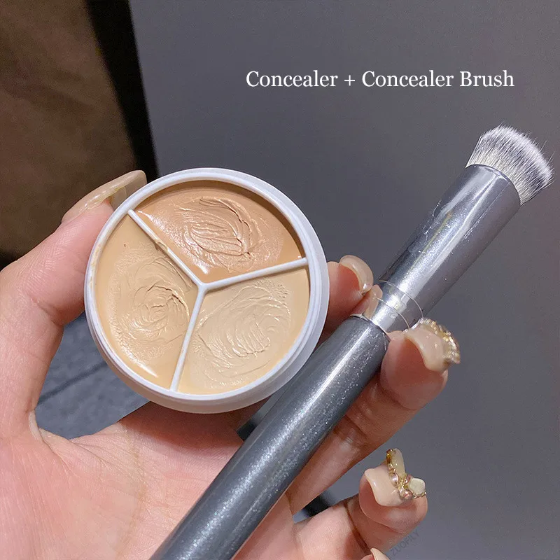 

Sdattor 3-Color Concealer Palette Moisturize Long Lasting Cover Dark Circles Acne Pores Cream Shading Highlighter Face Makeup Co