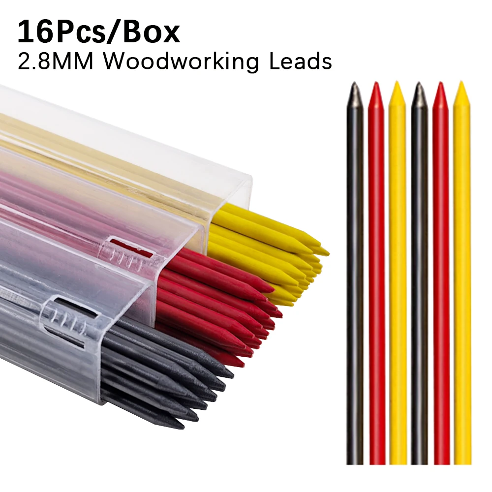 16pcs/Box 2.8mm 2B Solid Carpenter Pencil Replaceable Lead, Woodworking Mechanical Pencil Lead Marking Architectural Accessory 2