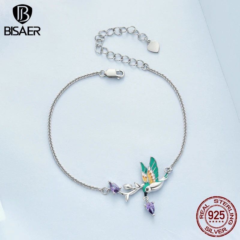 BISAER 100% 킹피셔 쥬얼리 세트, 새 팔찌, 오픈 링 스터드 귀걸이, 보라색 지르콘, 여성용 파티 선물