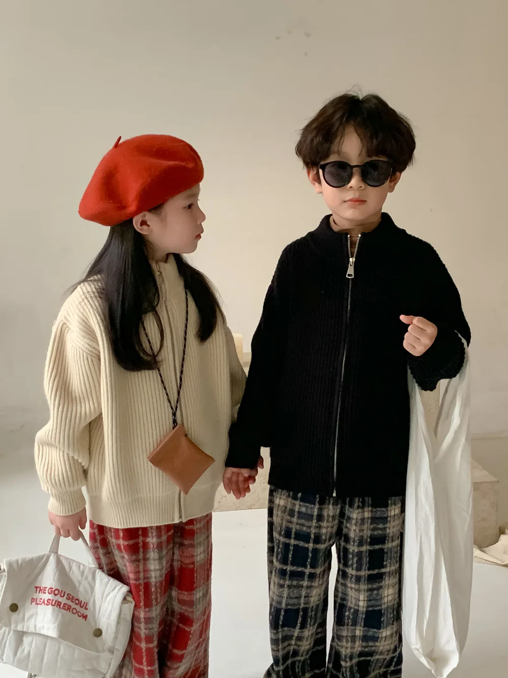 

Children's Sweater 2023 Winter Korean Boys Girls Solid Sweater Zipper Cardigan Coat Baby Kids Casual Thick Knit Sweater Jacket