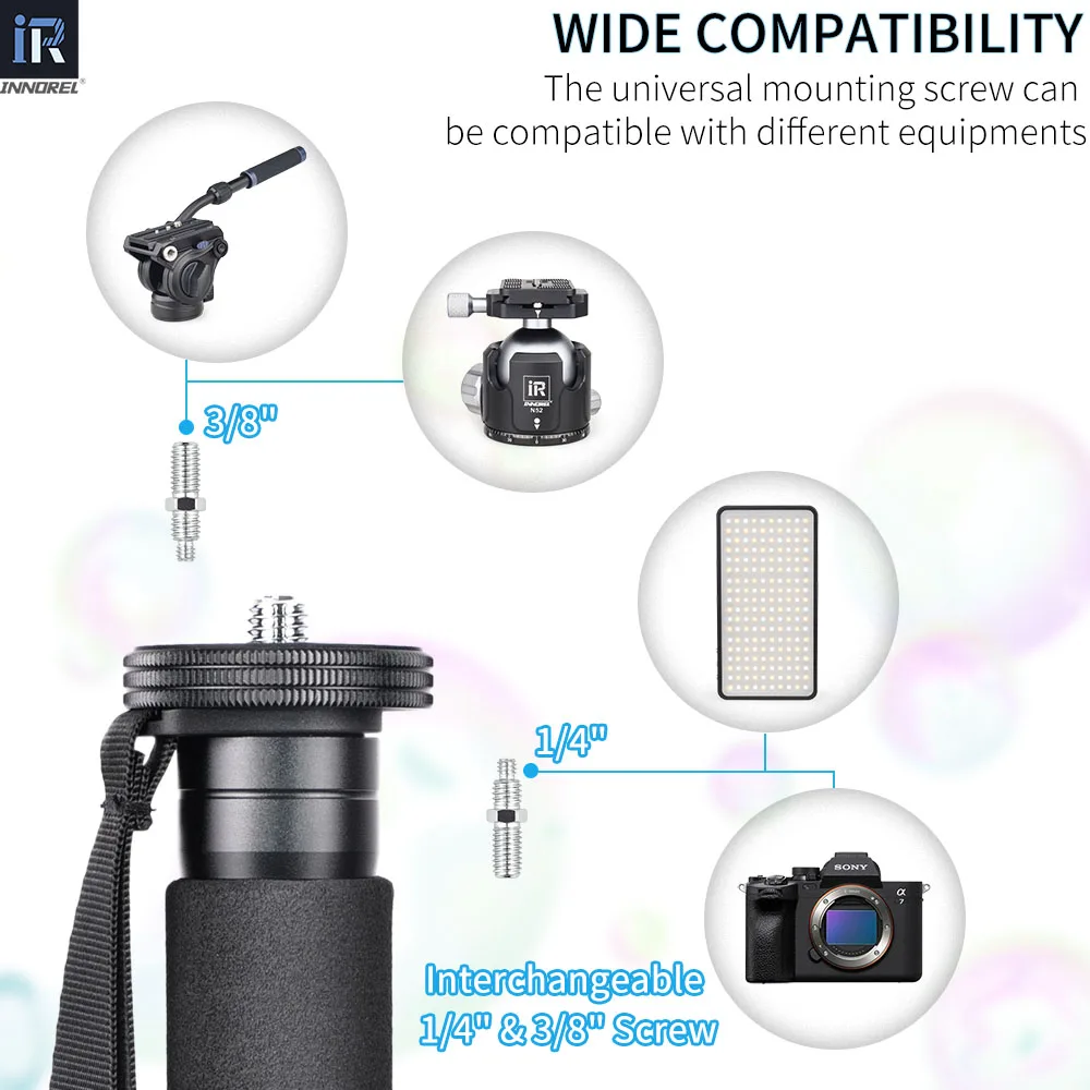 INNOREL RM255C 캐논 니콘 DSLR 카메라 비디오 캠코더용 전문 카본 파이버 모노포드 5단 사진 브래킷