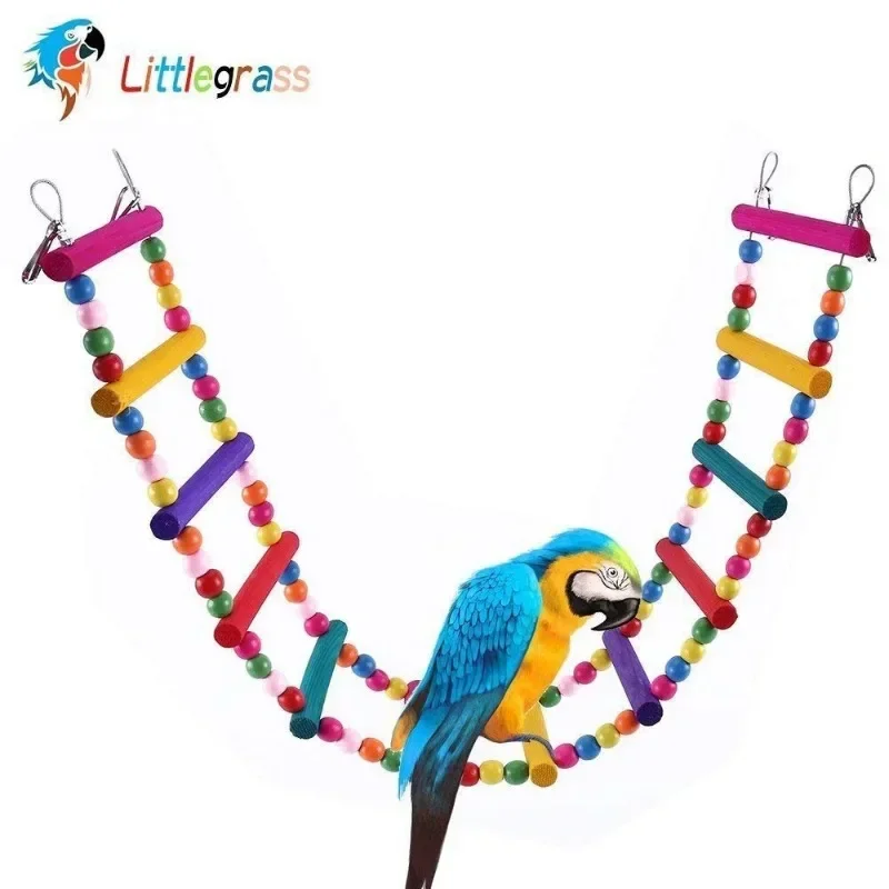 Bird Toys Set Swing Chewing Training Toys Small Parrot Hanging Hammock Parrot Cage Bell Perch with Ladder Pet Supplies 1pc