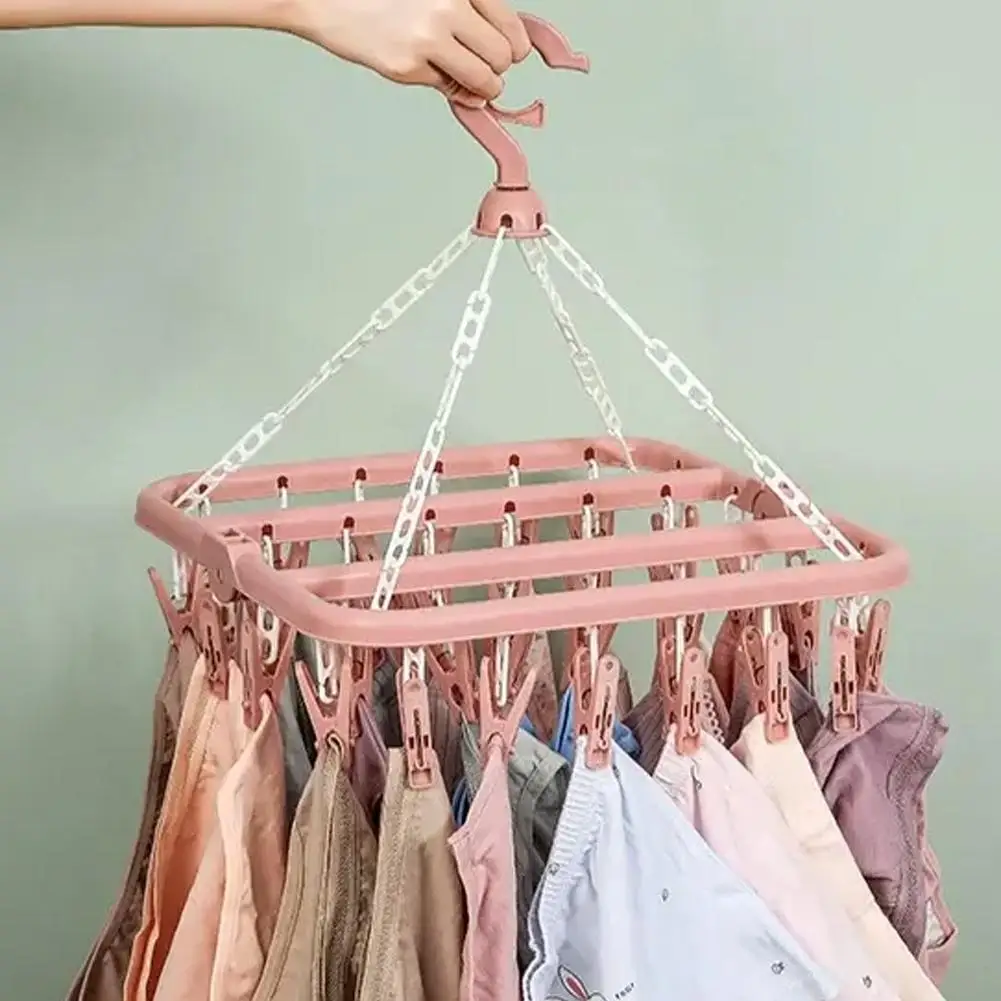 Socks Drying Hanger Foldable Laundry Hangers With 32 Clips Socks Underwear Rack Multifunctional Hanging Drying Rack clothes drying rack clothes hangers clothes drying clips
