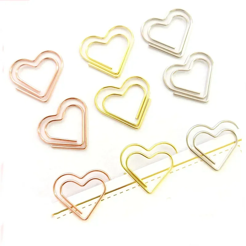 Paper Clips Binder Clips 50pcs/set Metal Paper Clips Hearts Mini Binder Clip Bookmark Book BindingNote Decor Stationery School Office Binding Supplies