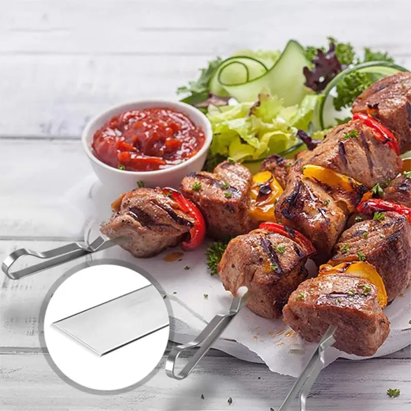 Stainless Steel BBQ Skewers, Flat Baking Stick, Shish Kebab, Outdoor Beef, Lamb Barbecue Skewers Tools, 39cm, 6, 10, 12, 20Pcs S