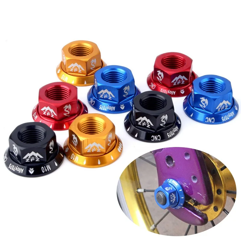 

2Pcs Bike M10 Hub Nut Aluminum Alloy Bolt Flange Front Wheel Rear Wheel Screw Cap Mtb Road Folding Fixed Gear Bicycle