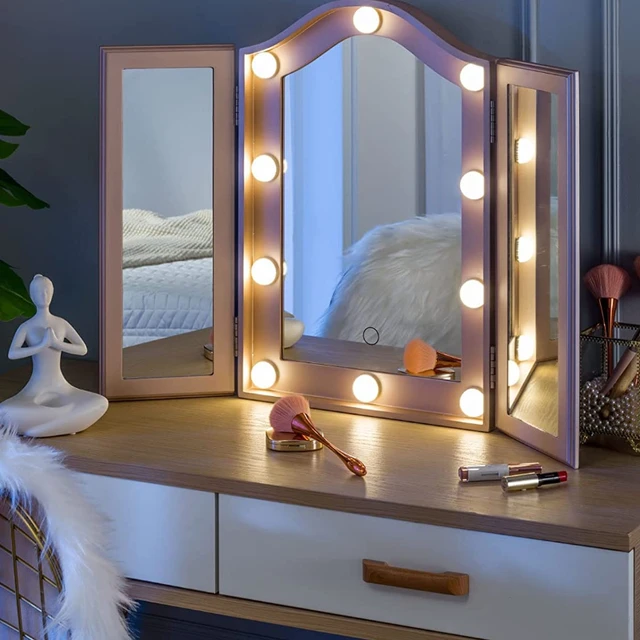 Hollywood Trifold Vanity Mirror with 10 LED Lights Dimmable