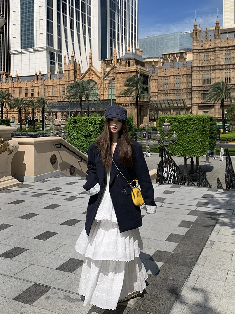 Autumn New Cake Midi Dresses for Women Solid Long Sleeve U-neck Backless A-line Korean Fashion Casual One Piece Vestidos Mujer