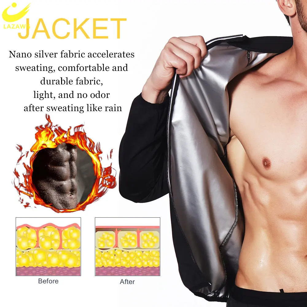 Sweat Sauna Suit Men Sauna Jacket For Slimming Long Sleeve Sweat Top Full Body Weight Loss Body Shaper Zipper Sportwear Fitness Gym