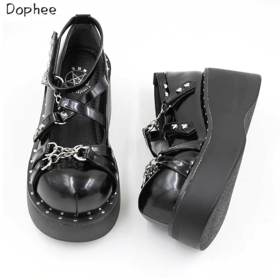 

Dophee Original Punk Wind Y2K Spice Girls Round Head Thick Soled Shoes Gothic Platform Shoes Sweet Cool Black Lolita Shoes Women