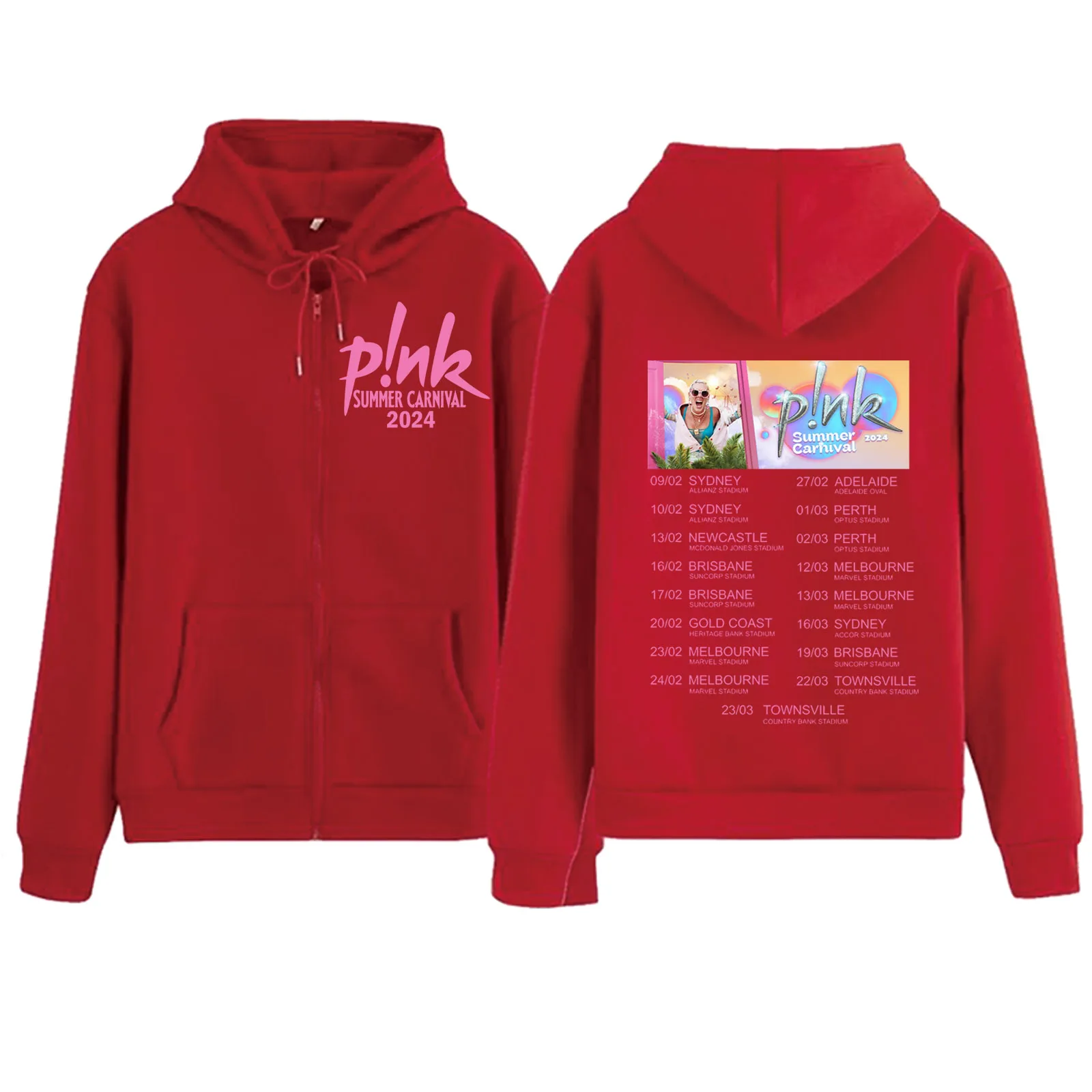 Pink Singer Summer Carnival 2024  Zipper Hoodie Harajuku Hip Hop Pullover Tops Sweatshirt Streetwear Fans Gift Unisex