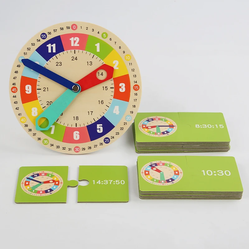 Wooden Clock Model Teaching Aid Montessori Learning Clocks with Cards Kindergartner Toy for Game Interaction Playroom Wall educational toys wooden clock toys