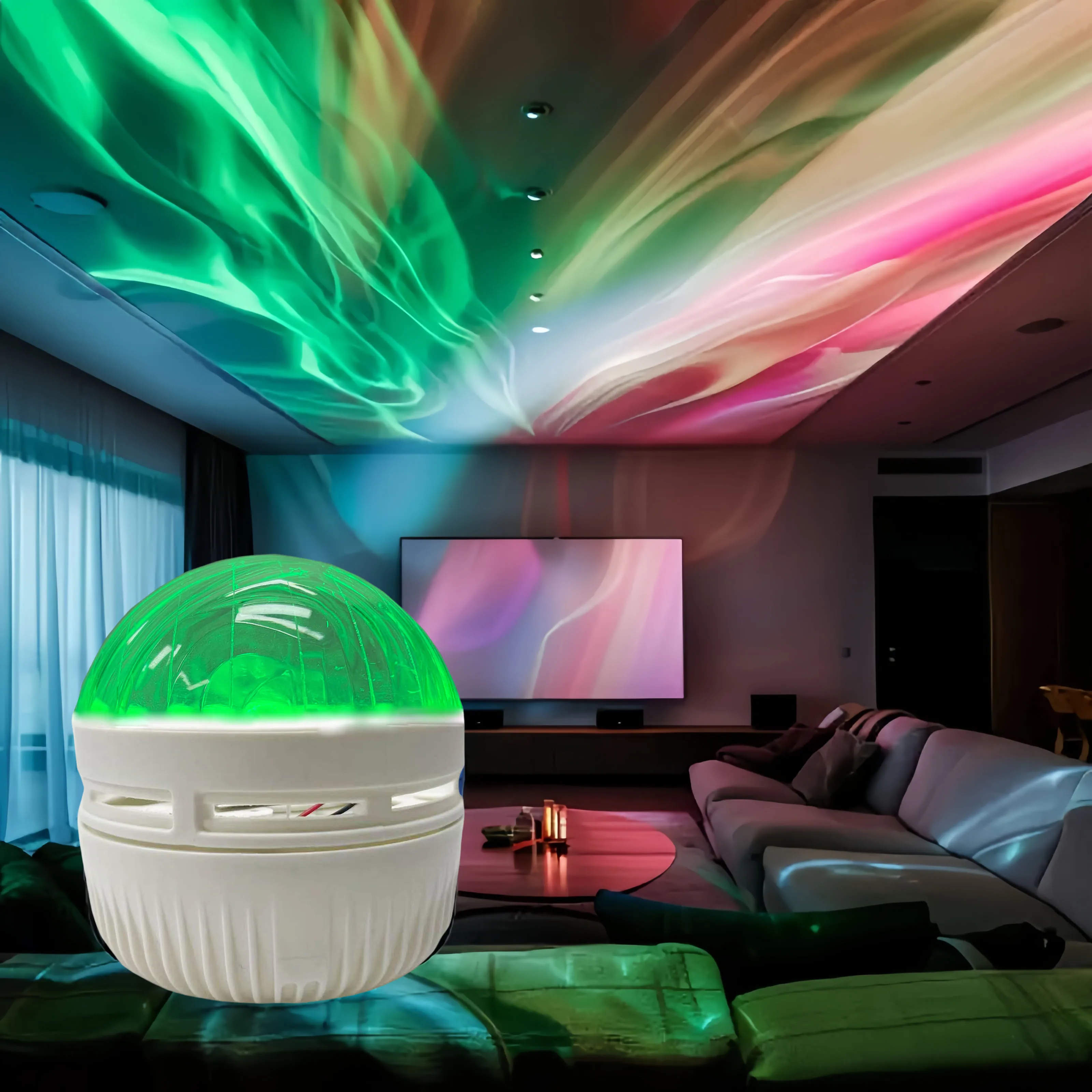 LED 야간 조명 별이 빛나는 하늘 은하 북극광/물결무늬 7색 자동 회전 원격 프로젝터 주변 조명 RGB USB 램프