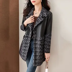 Winter New PU Leather Coat Long Double-Sided Leather Dress Women's Splicing Fashion Trench Coat Female Casual Motorcycle Jacket