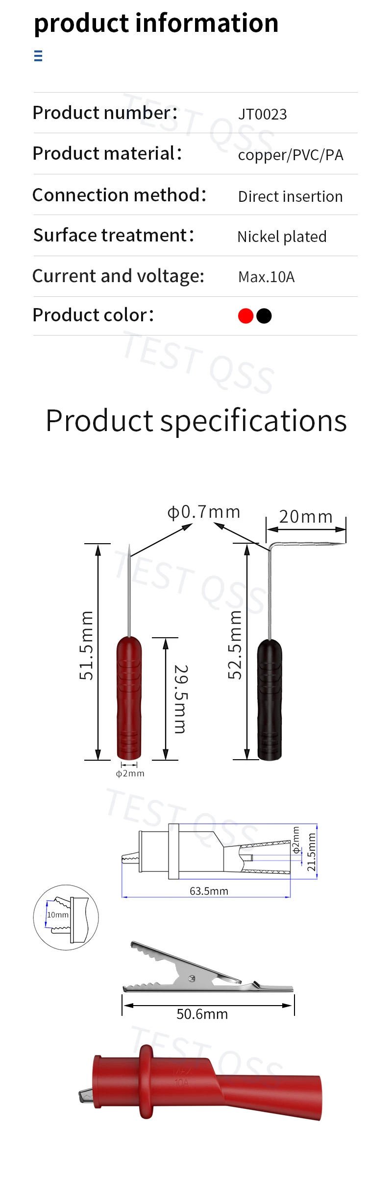Qss universelle Multimeter-Tests onden spitze Test kabel verlängerung Piercing Nadelspitzen sonde abnehmbares Zubehör qt0023 – Detail 2