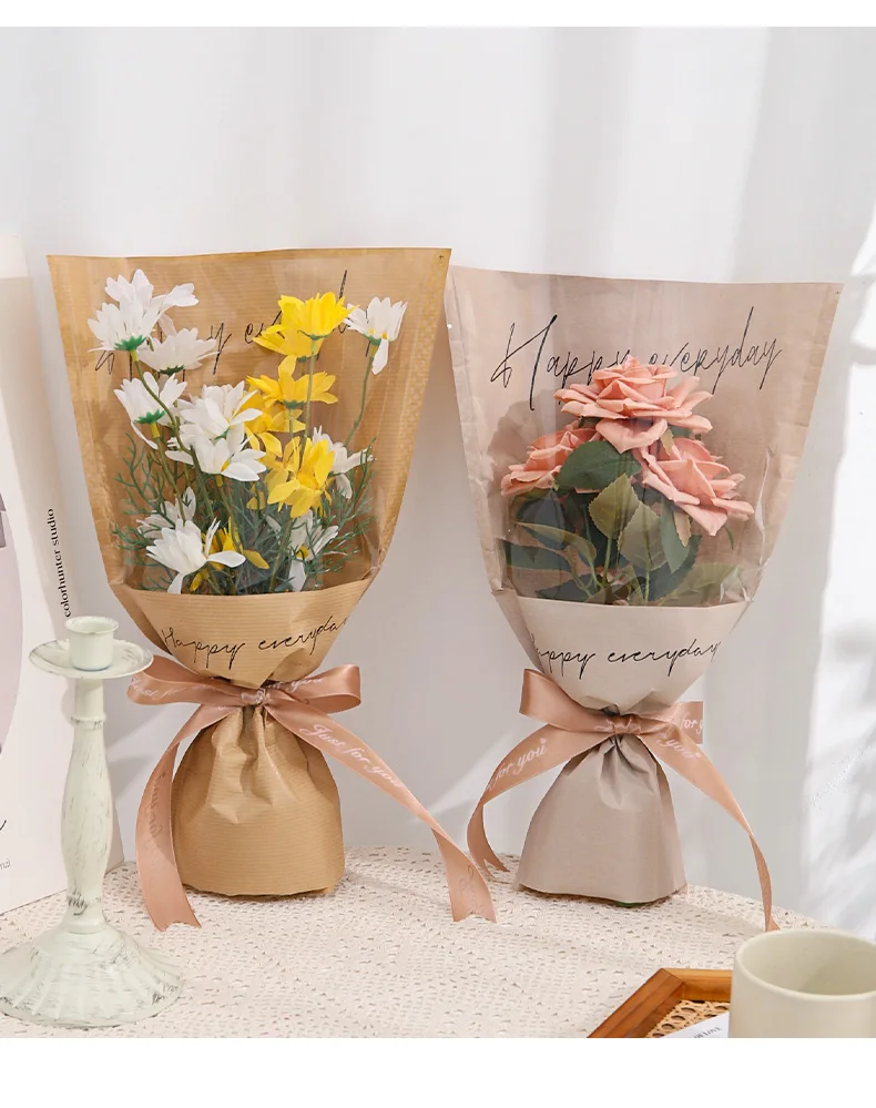 28X44cm Single Rose Packaging Bag Transparent Kraft Paper