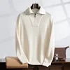 Autumn and Winter New Collection (100% Cashmere) Men's Casual Thick Ingot Needle Navy Collar Temperament Sweater for Men 1