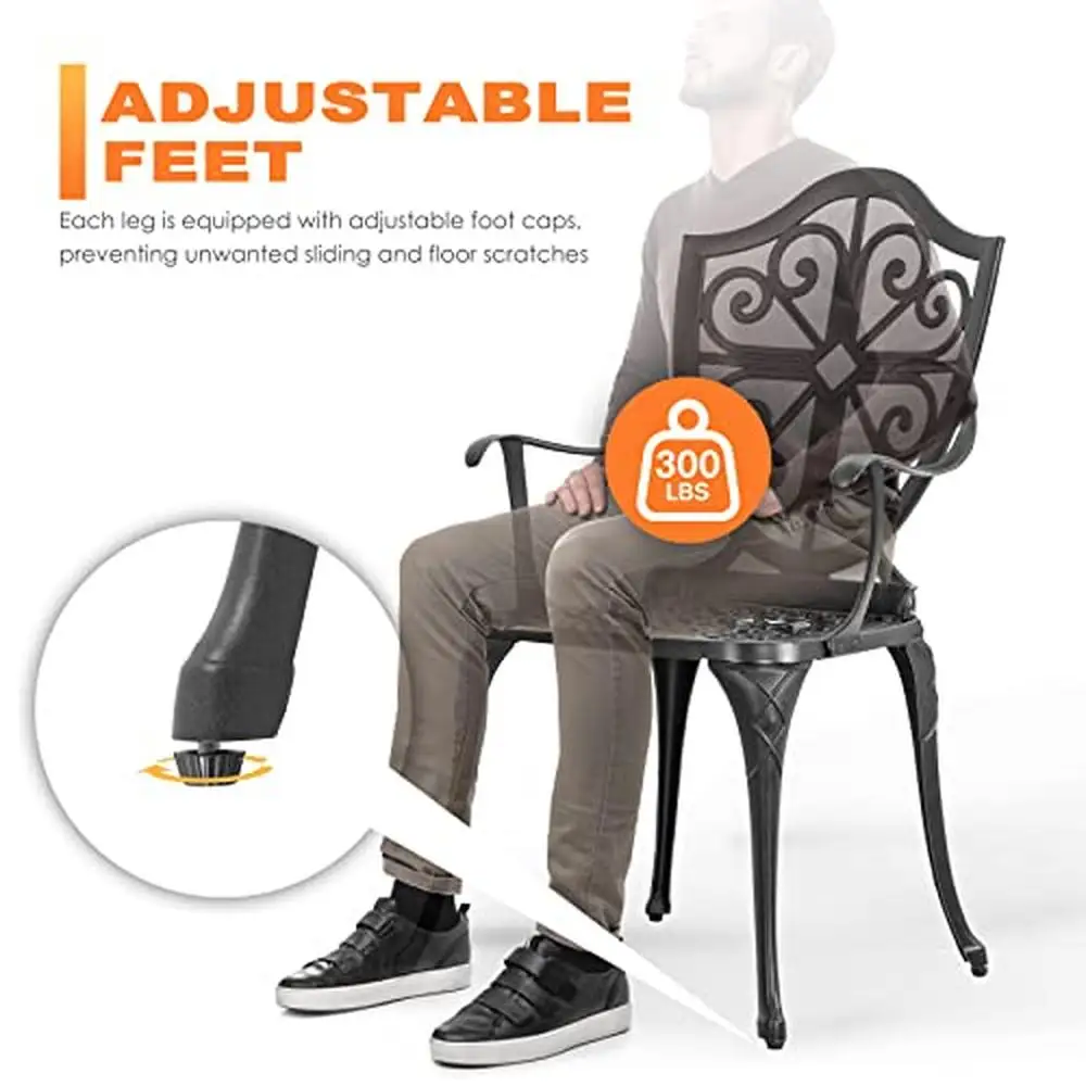 Outdoor Aluminum Bistro Set 3 Piece with Umbrella Hole Table & Chairs Set Patio Powder-Coated Frame Non-Slip Foot Pads Ergonomic 2