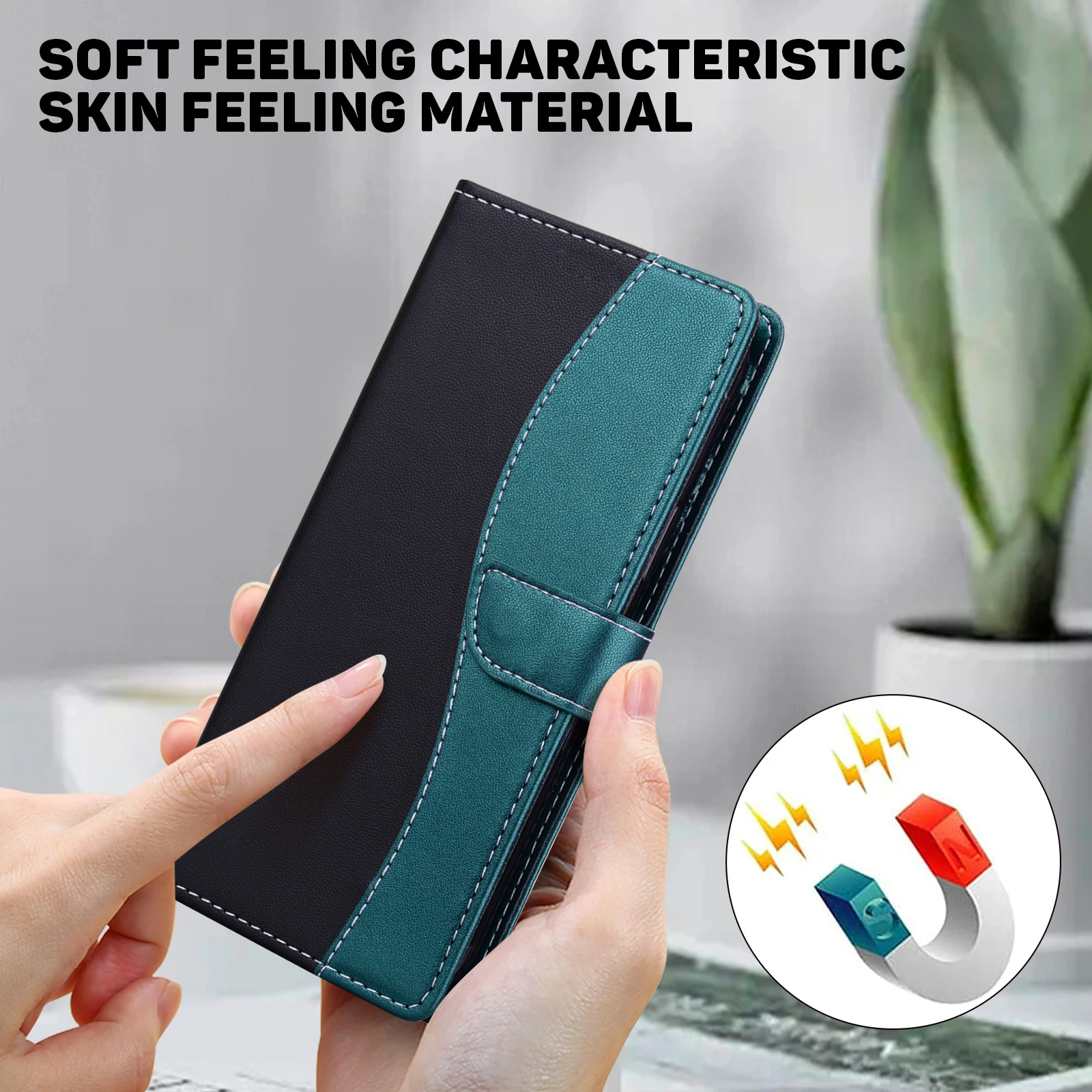 Embossed Solid Color Magnetic Flap Leather Wallet Case