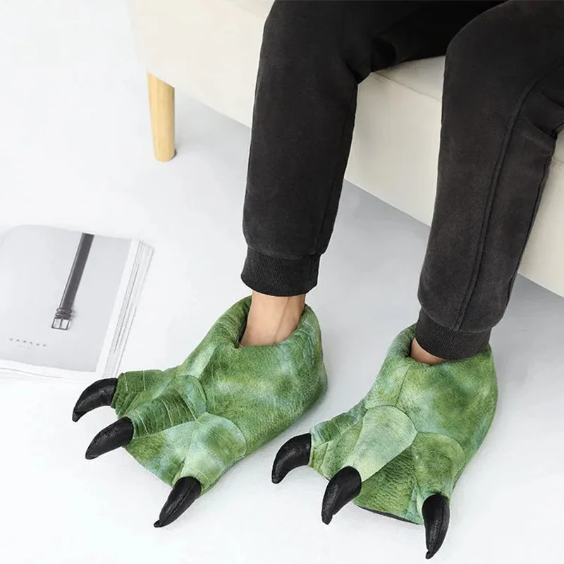 Novetly Green Lizard Paw Slippers Men Top Quality Home Furry