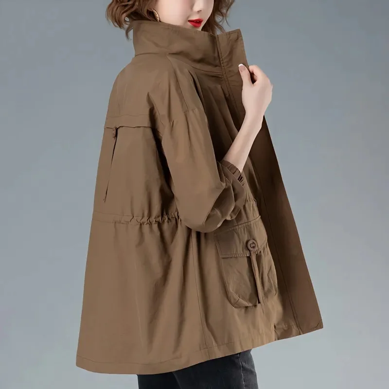 

Spring Autumn Coat Women Mid Length Trench Coat 2023 New Loose Middle-aged Mom'sJacket Versatile Casual Female Windbreakers 4XL