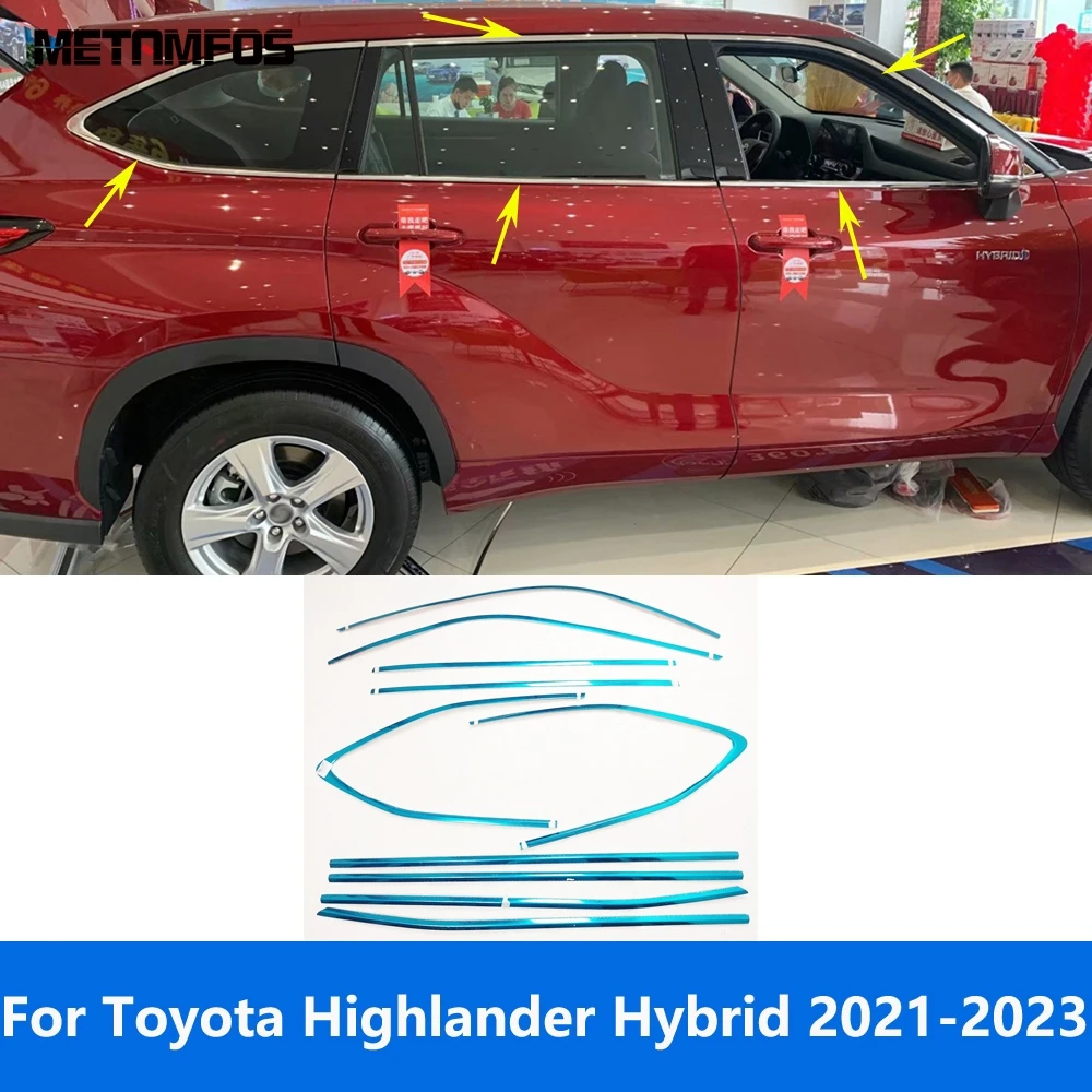 

For Toyota Highlander Hybrid 2021 2022 2023 Upper+Lower Window Sill Frame Strip Cover Trim Sticker Accessories Car Styling