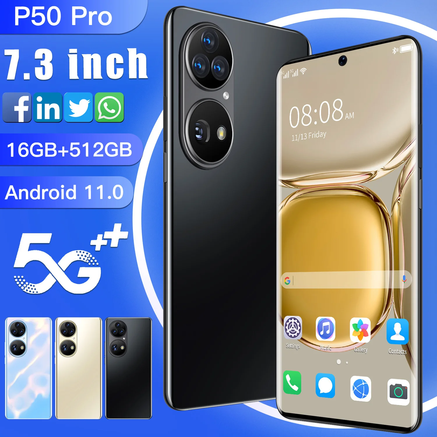 Global Version P50 Pro 7.3Inch Smartphone 64MP Camera 16+512GB 8000mAh Battery 10 Core Android 11 Unlock Mobile Phone 2022 New |
