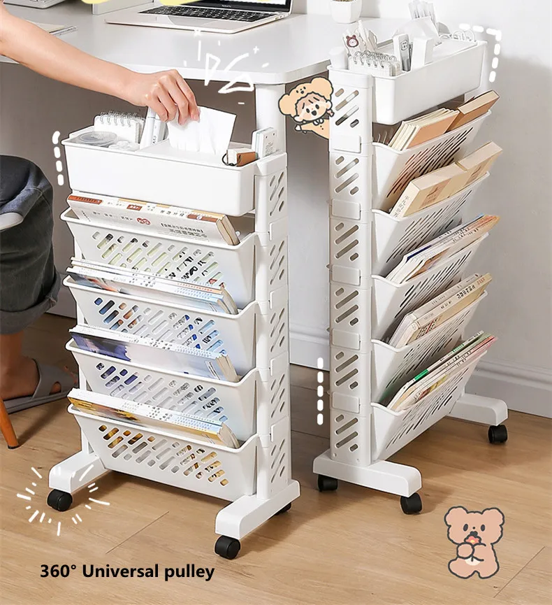 Removable Multi-Layer Desk Side Simple Floor-To-Ceiling Bookshelves Magazine Racks Office File Racks Kitchen Clutter Trolleys