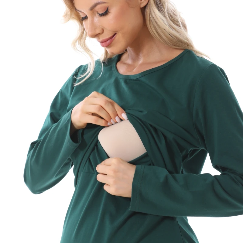 New Maternity Clothes Womens LongSleeve Crew Neck Solid Color Nursed Tops Casual T Shirt For Breastfeeding 5