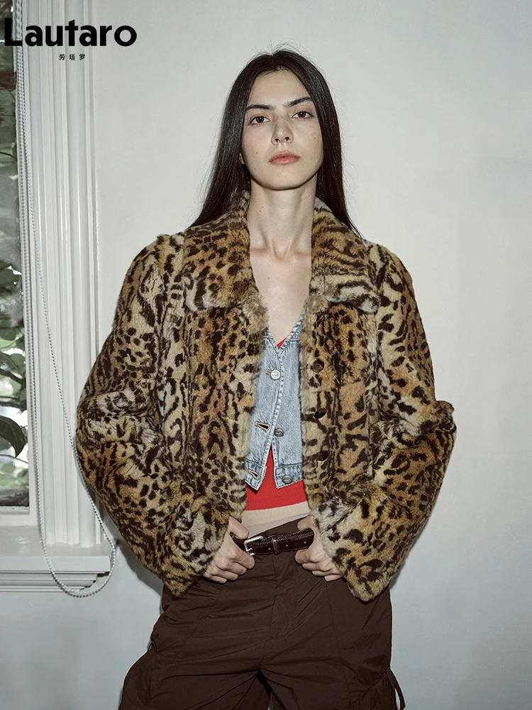 Autumn Winter Short Luxury Soft Thick Warm Colorful Leopard Print 2