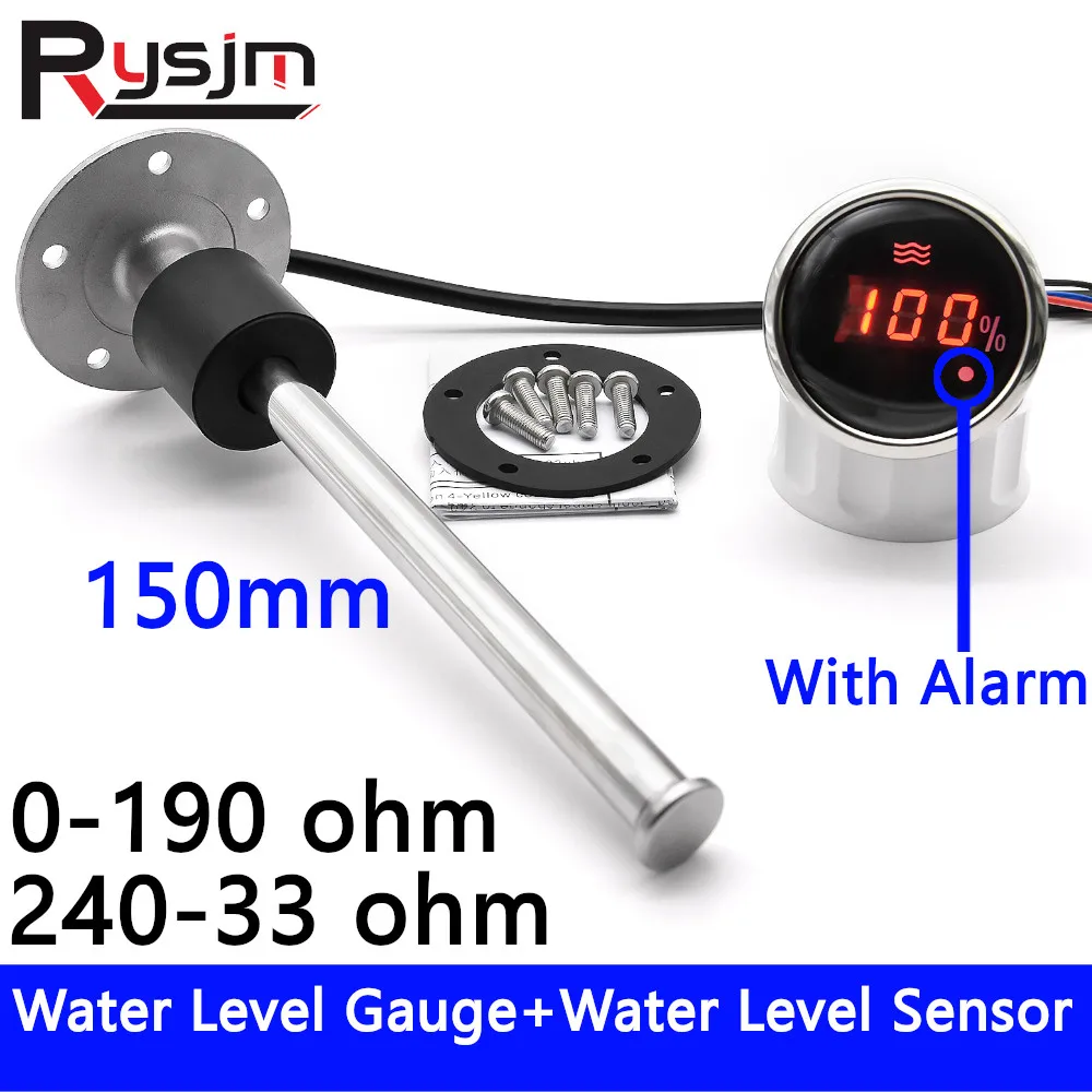 

52mm Boat Water Tank Level Gauge 240-33ohm 0-190ohm Marine Fuel Level Sensor Sending Unit Water Level Sensor 400 325 300 275 250