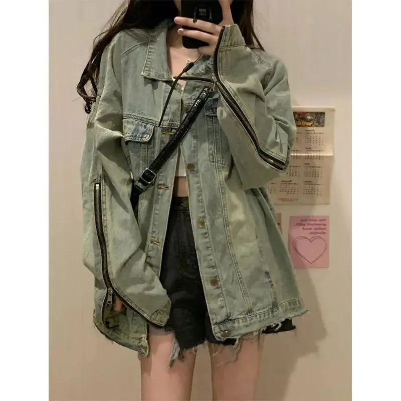 

Deeptown Vintage Denim Women's Jacket Oversize Streetwear Grunge Y2k Korean Fashion Autumn Winter Jean Jackets Causal Coat