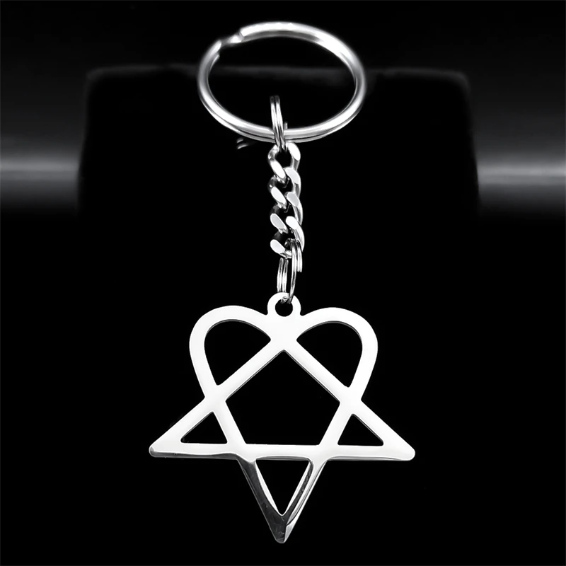 【MUWM】Heart Star Keyring Rock Music Him Heartagram Star Heart Key Ring Stainless