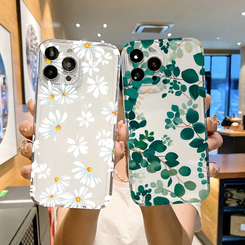 Transparent Shockproof Soft Cover with Leaves and Floral Design