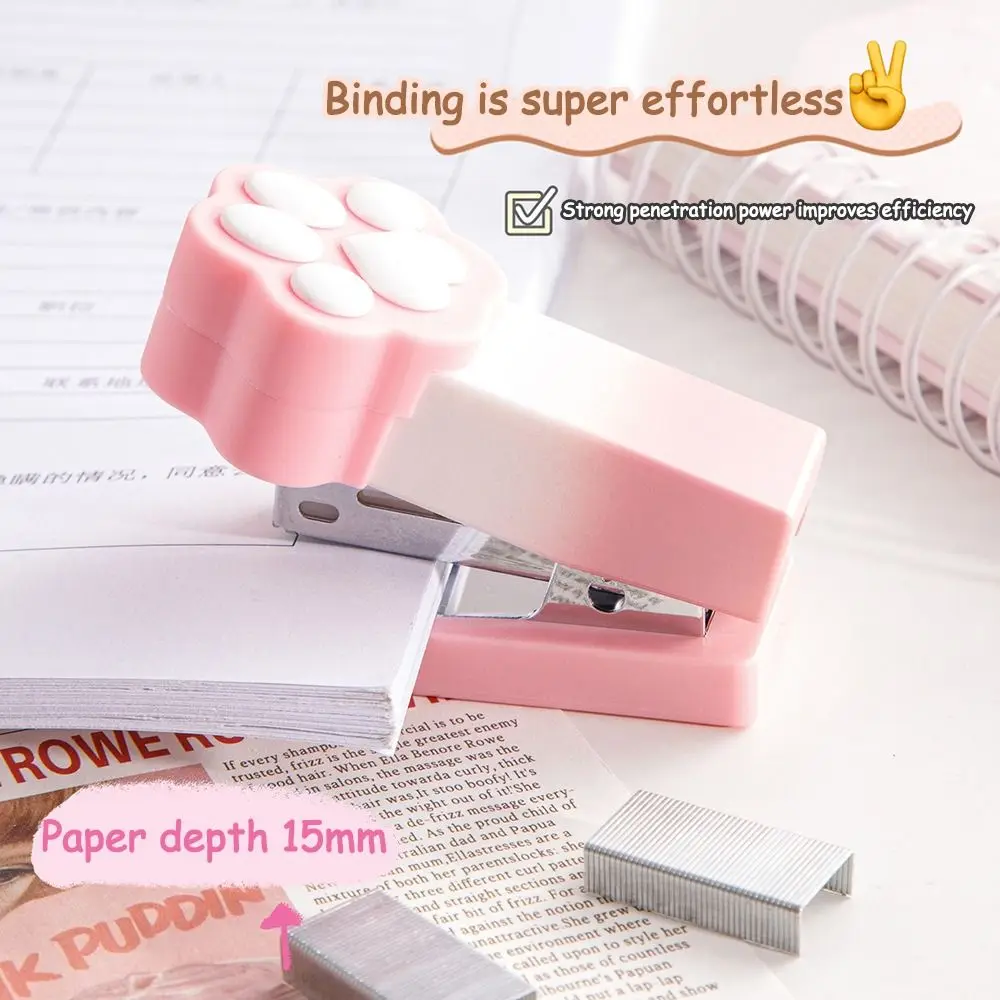 Durable Gradient Cat Claw Mini Stapler with Staples Multifunctional Paper Binder Stapler Set Office School
