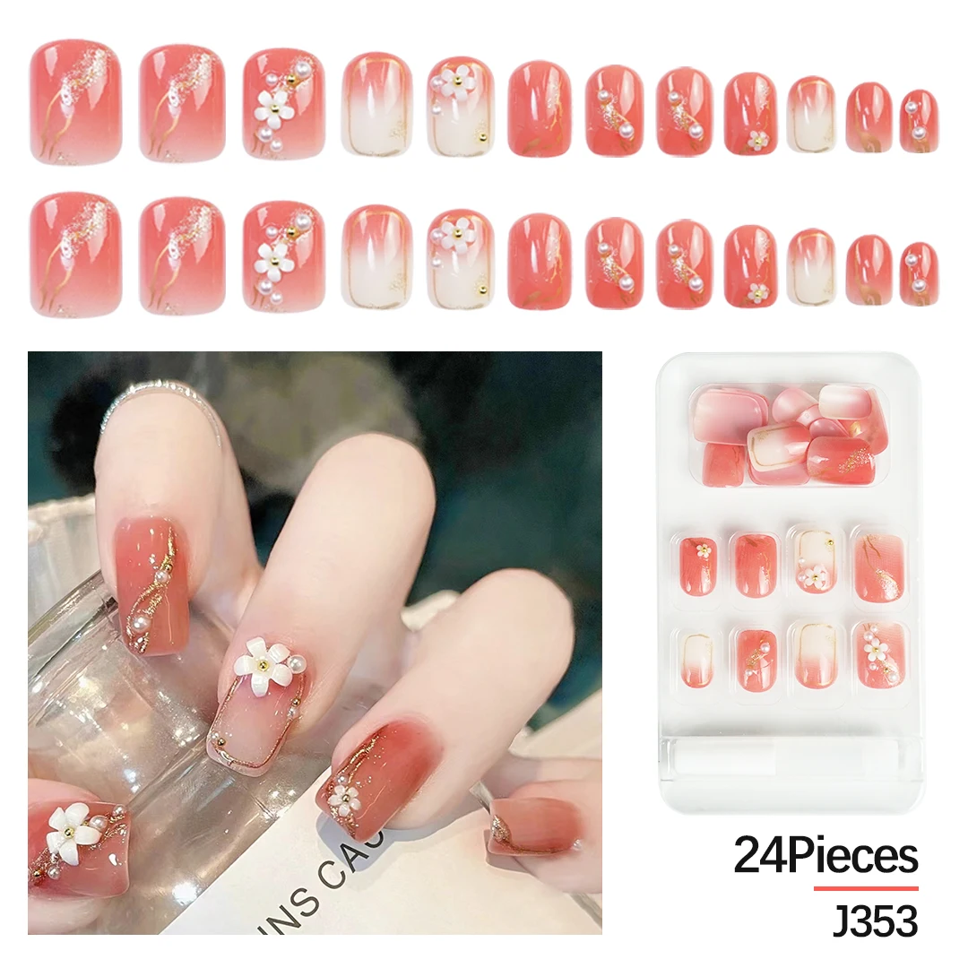 False Nails with Designs Acrylic with Glue Reusable Fake Nails French