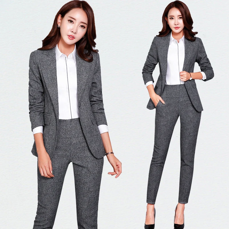 Traje OL de oficina para mujer, conjunto de Blazer, chaqueta elegante, pantalón  gris, ropa de trabajo, conjunto de 2 piezas|designer pant suits|pant  suitssuits work - AliExpress