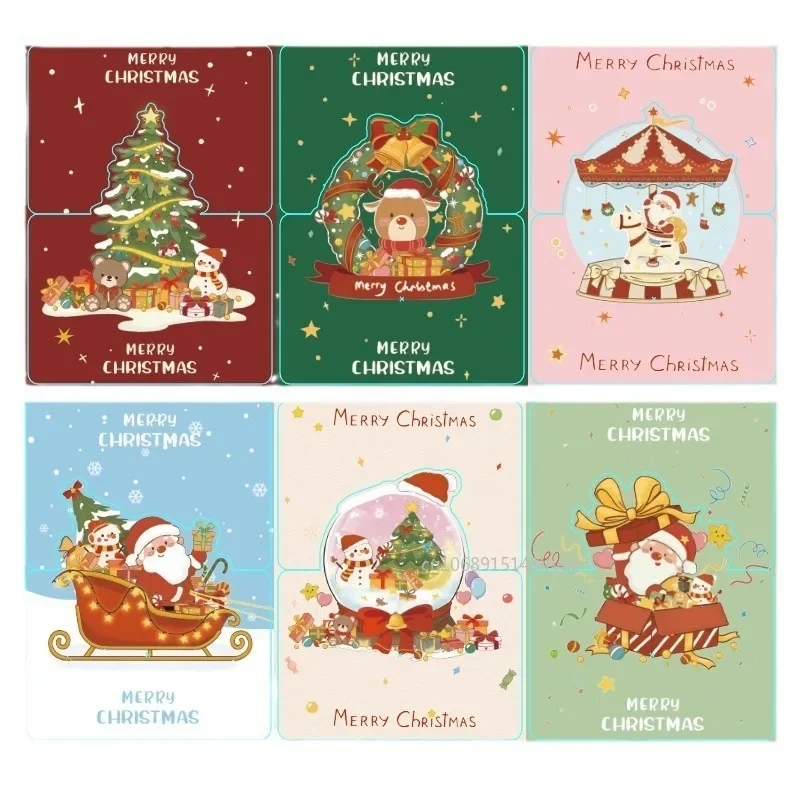 6PCS Christmas Greeting Card Mini Christmas Blessing Greeting Cards School Envelope Postcard Gift Card For Xmas New Year Gifts