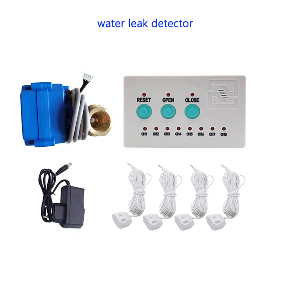 water flood control leakage alarm system with dn20 dn25 dn15 auto shut close brass valve and water detector cable Water Leak Detector Sensor Alarm System Locator for Home Hotel Leakage Monitor Auto Shut Off Flood Valve DN15 with 4pcs Cable