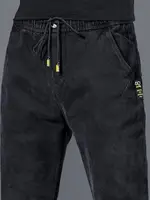 Men's Elastic Waist Harem Jeans Casual Nine-Piece Autumn New Sle Loose Fit Straight Leg Polyester Fiber Breathable Comfortable