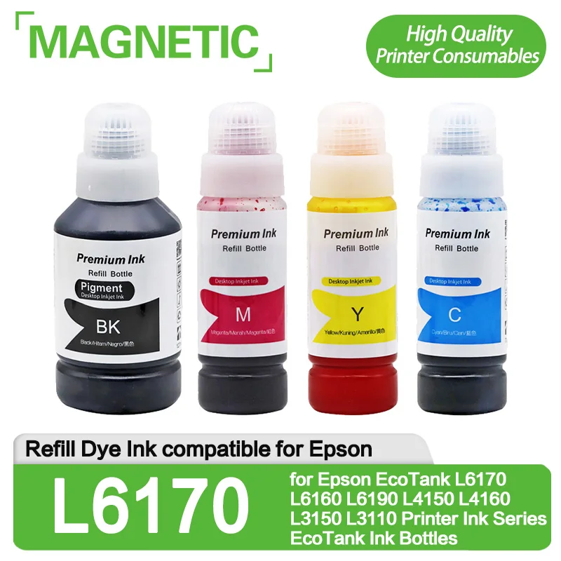 Refill Dye Ink compatible for Epson EcoTank L6170 L6160 L6190 L4150 L4160 L3150 L3110 Printer Ink Series EcoTank Bottles