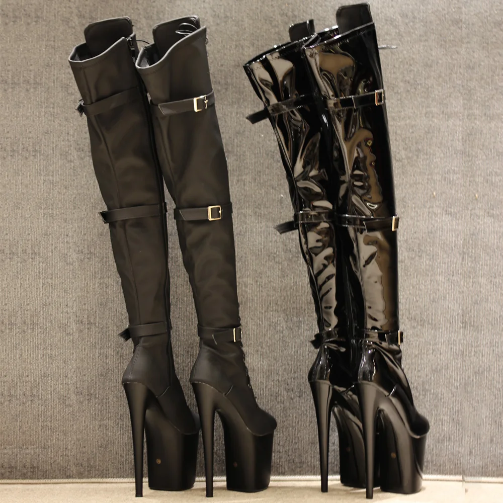 8 inch High Heel Platform Exotic Pole Dancing Lace-Up Overknee Fetish Boots Size36-43 Black Shiny Matt In Stock ping