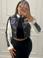 سترة نسائية مرقعة مطبوعة بحروف من Whatiwear Y2K موحدة للشارع واحدة الصدر محب للخريف معاطف بسحاب أنيقة للسباق 1