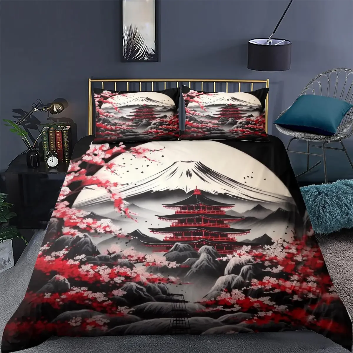Japanese Style Bedding Set 3D Printed Duvet Cover Set Soft Polyester Single Double Queen Size For Birthday Gift Halloween Decor