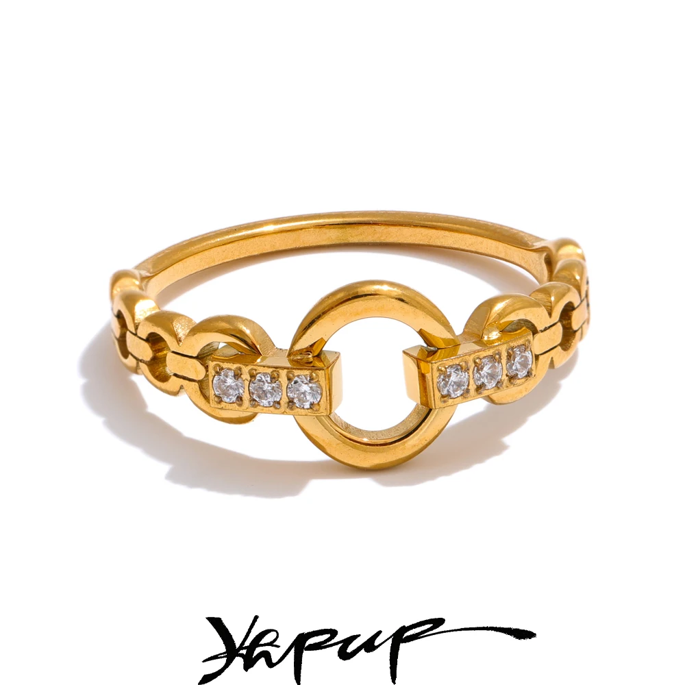 Yhpup Stainless Steel Cubic Zirconia Setting Link Finger Ring