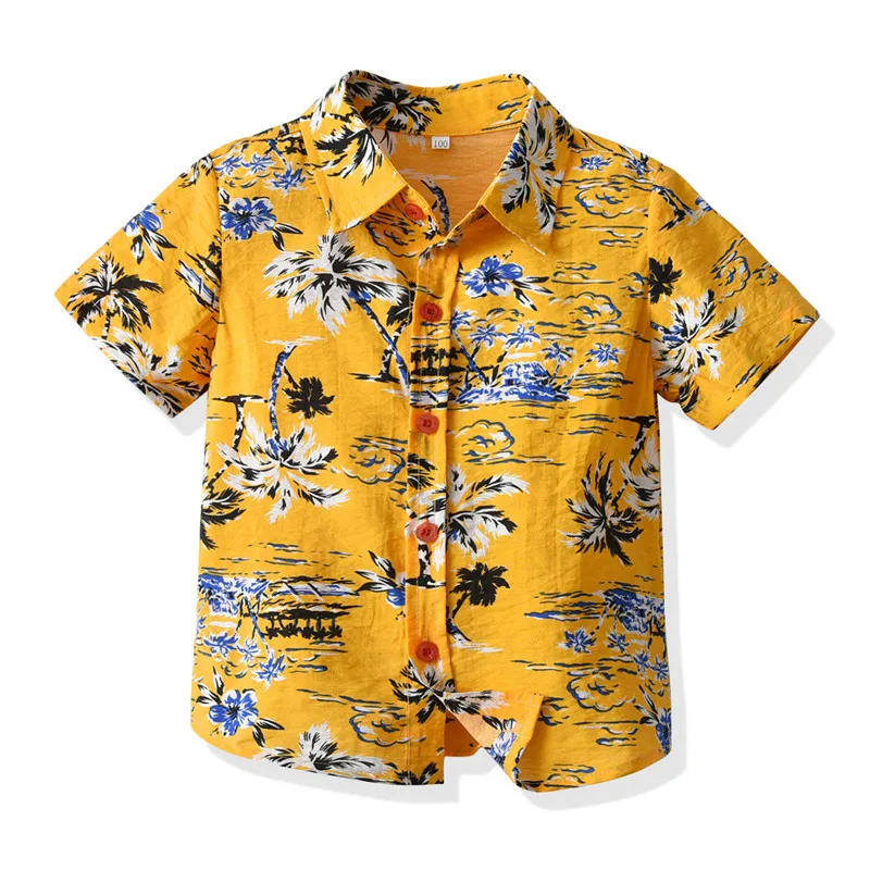 

Maple Leaf Short Sleeve Shirt Small and Medium Children Bao Seaside Vacation Casual Cardigan Half Sleeve Shirt